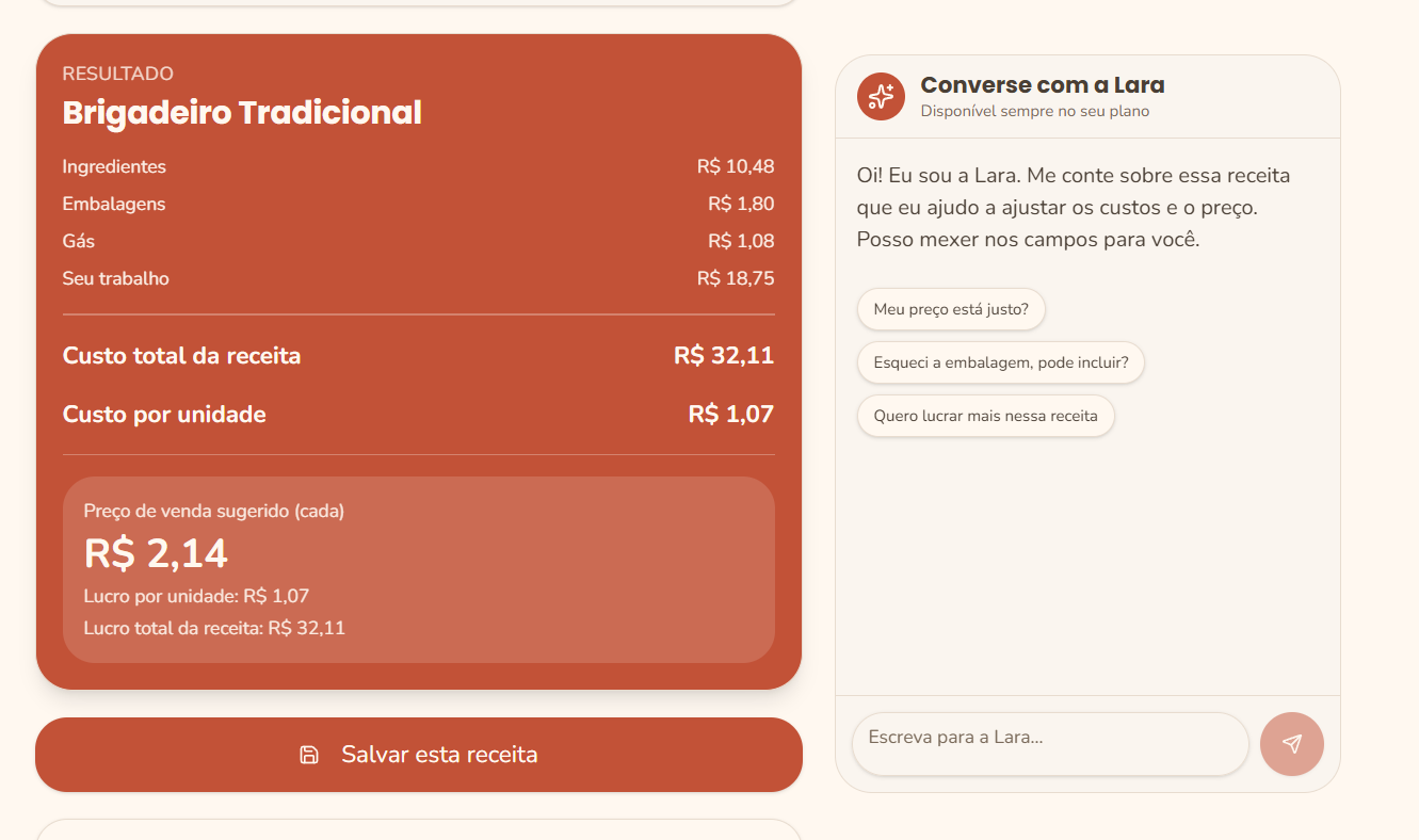 Tela do Receita de Lucro